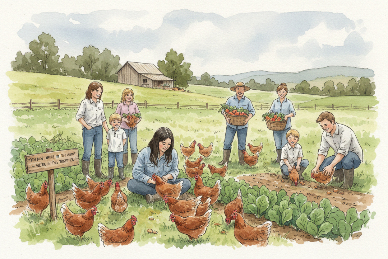 Watercolor farm community - You're Not Supposed to Do This Alone